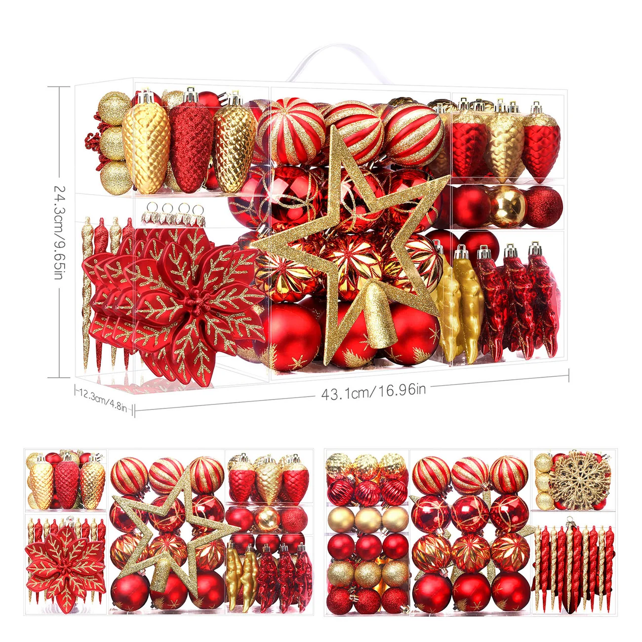 106 PCS Red and Gold Christmas Ornaments – Christmas Ball Ornaments Set - Image 4