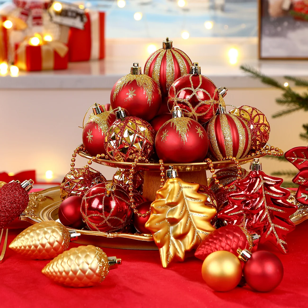 106 PCS Red and Gold Christmas Ornaments – Christmas Ball Ornaments Set - Image 6