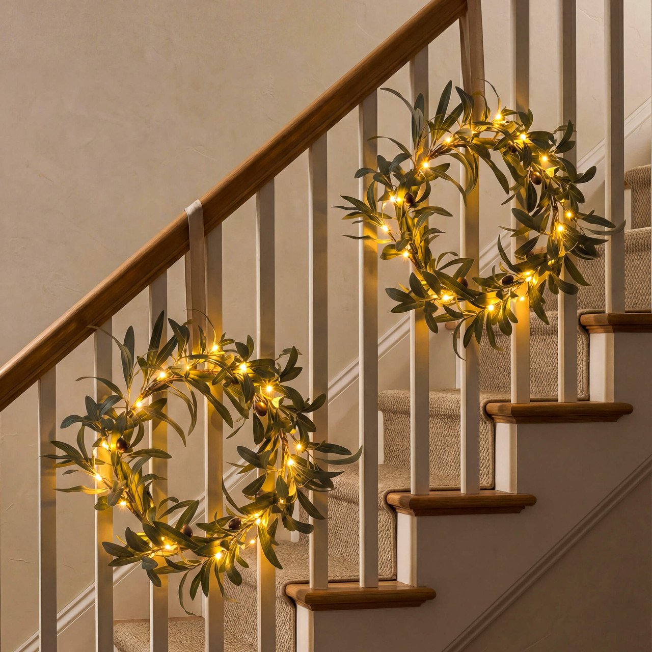 Enchanted Olive Wreath – Lighted Greenery with Decorative Olive Accents - Image 2
