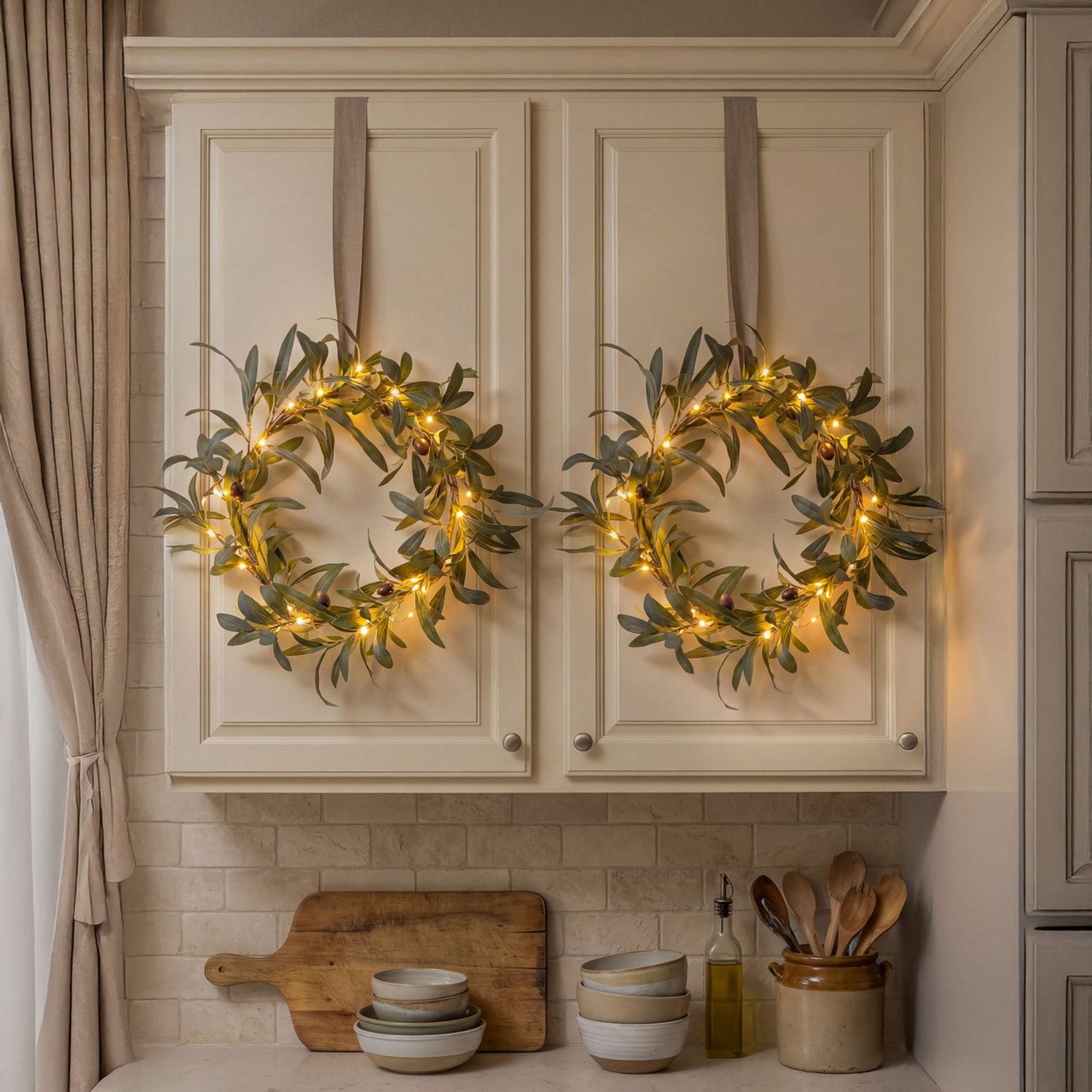 Enchanted Olive Wreath – Lighted Greenery with Decorative Olive Accents - Image 3
