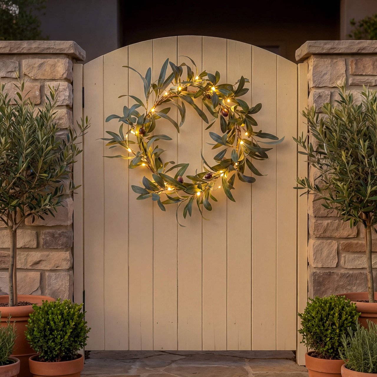 Enchanted Olive Wreath – Lighted Greenery with Decorative Olive Accents - Image 4