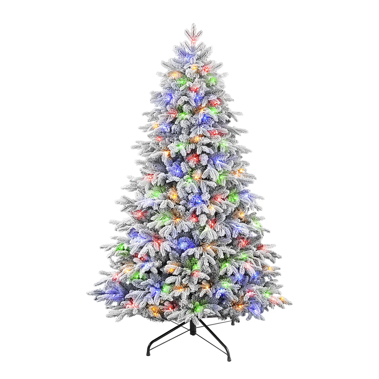 Flocked Cedar pre-lit Christmas tree with multicolor lights