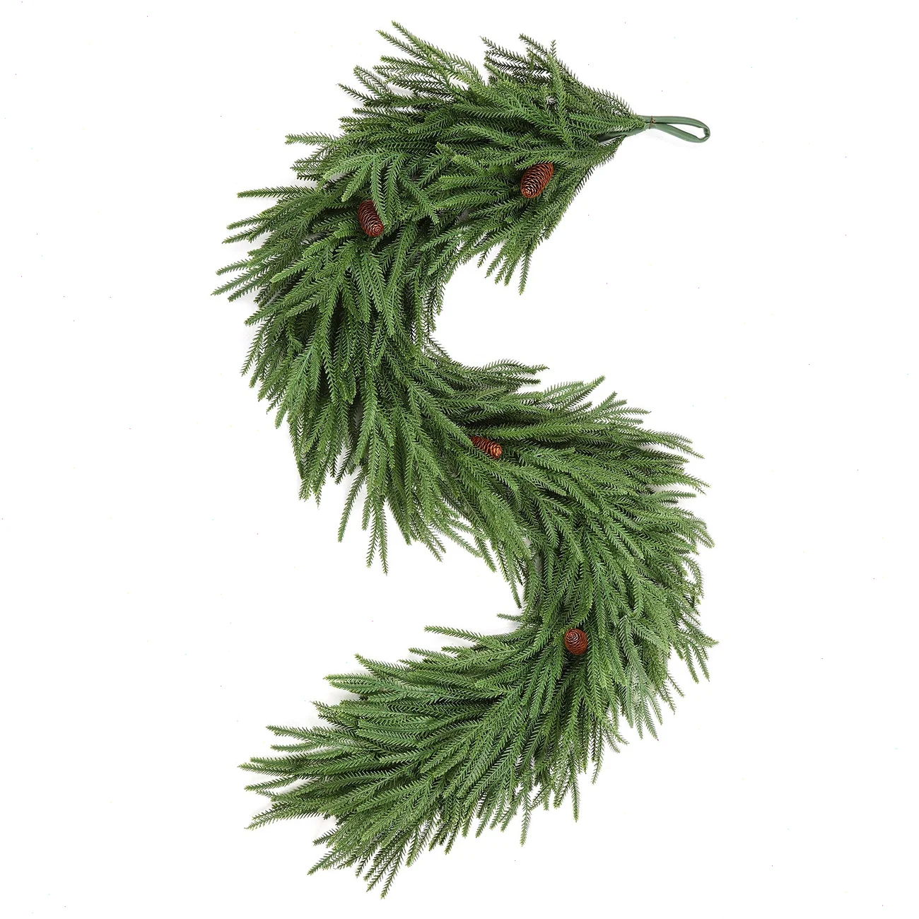 Norfolk Pine Christmas Garland with realistic PE foliage and pinecones