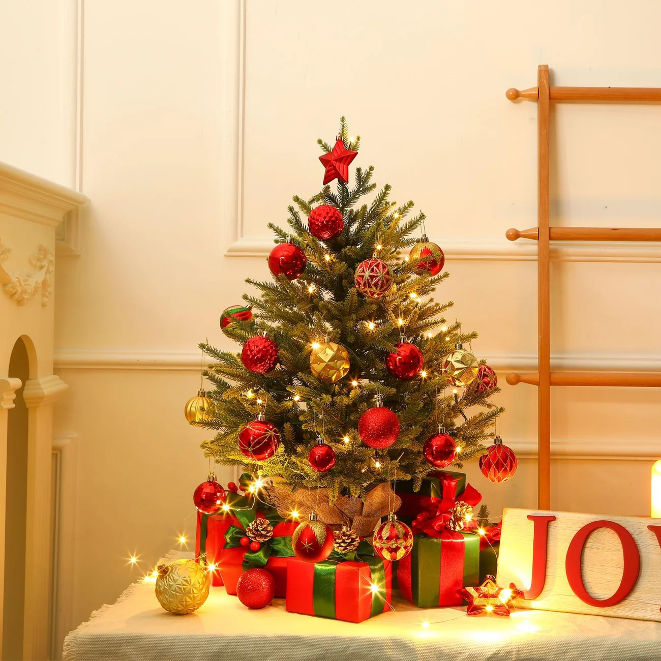 Realistic Artificial Small Tabletop Christmas Tree with Multi-Color Lights and Remote - Image 10