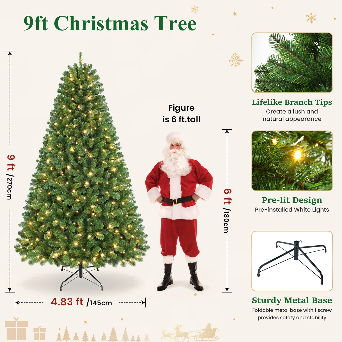 Classic Spruce Artificial Christmas Trees with Warm White Lights | 5.5/6.5/7/7.5/8/9FT - Image 10