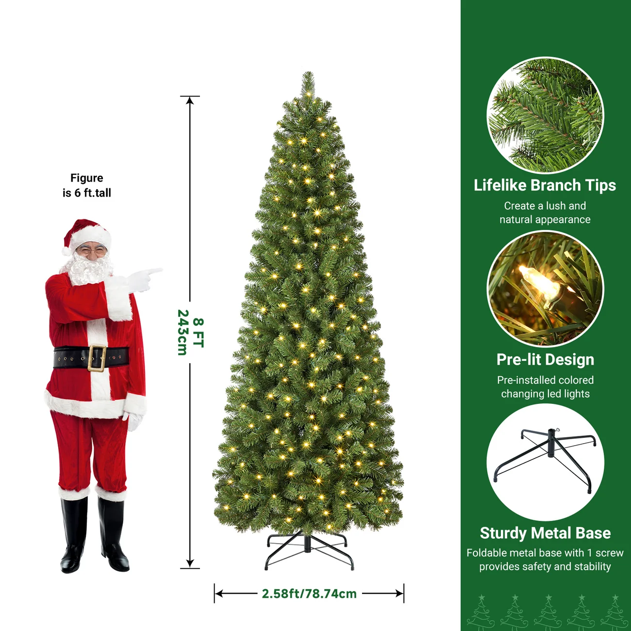 Classic Spruce Artificial Slim Pencil Christmas Tree with Warm White Lights - Image 10