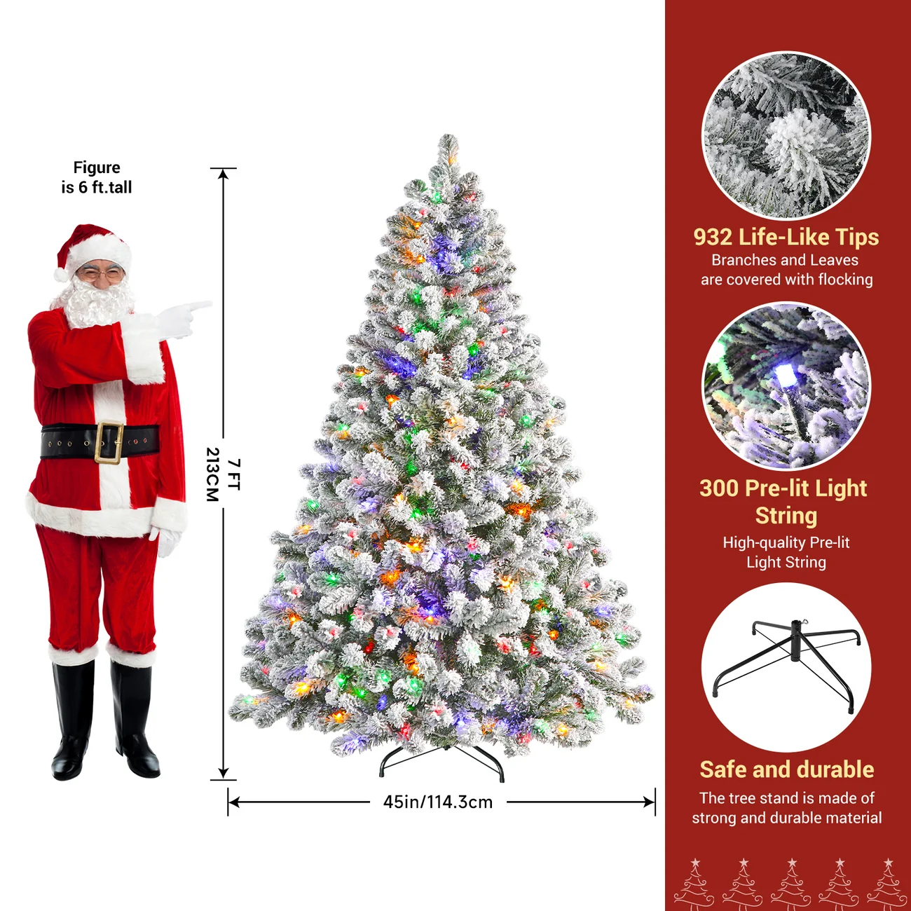 White Flocked Spruce Artificial Christmas Trees with Multi-Color Lights - Image 10