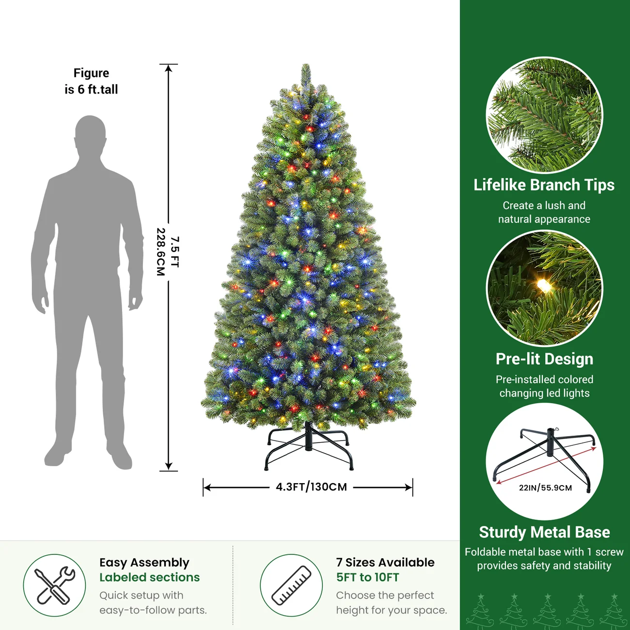 Artificial Christmas Tree with Pre-lit Classic Spruce Multi-Color LED Lights - Image 11