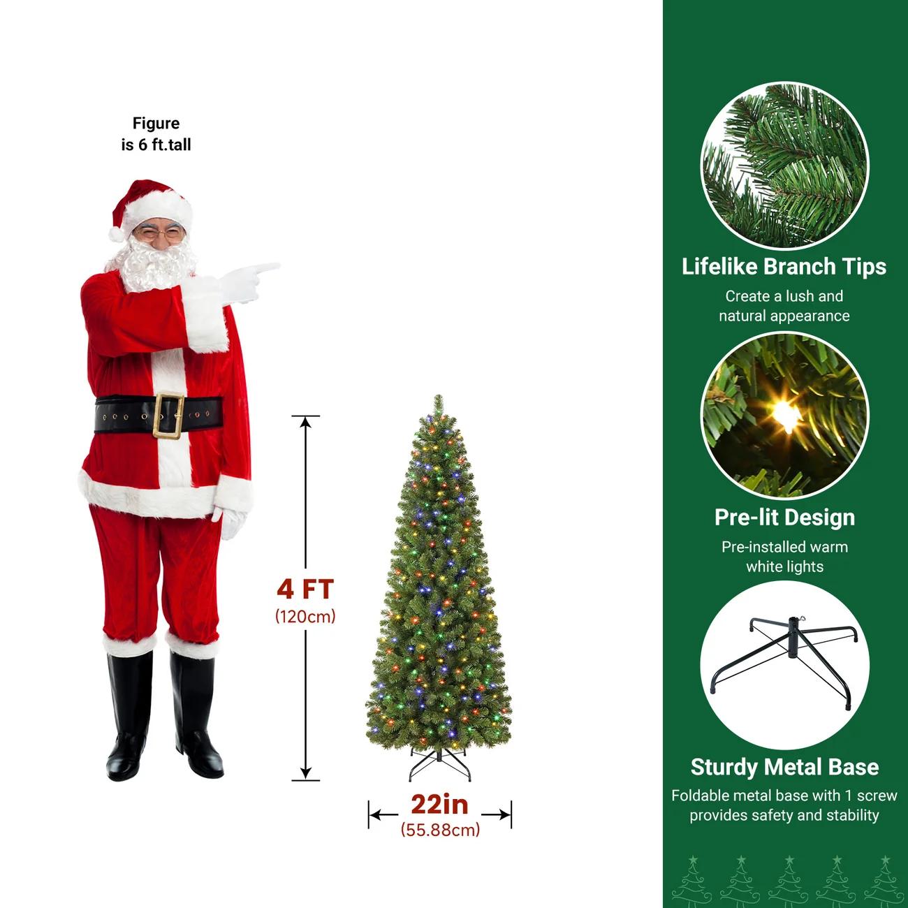 Pencil Spruce Artificial Christmas Tree with Multi-Color LED Lights and Remote - Image 11
