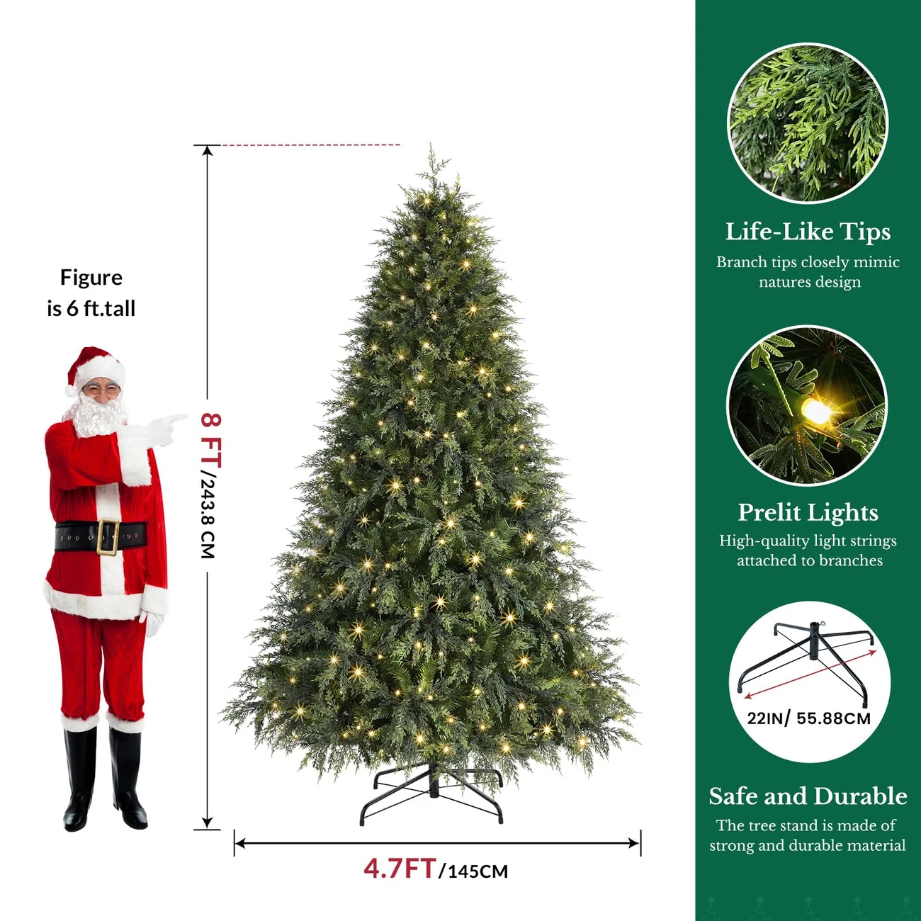 Cedar Cypress Pre-Lit Artificial Christmas Tree with 17-Mode Multi-Color LED Lights and Remote | 5/6/7/7.5/8FT - Image 11