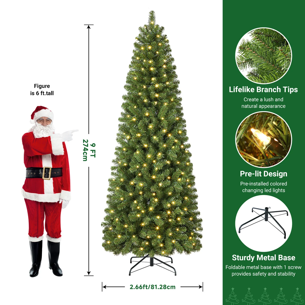 Classic Spruce Artificial Slim Pencil Christmas Tree with Warm White Lights - Image 11