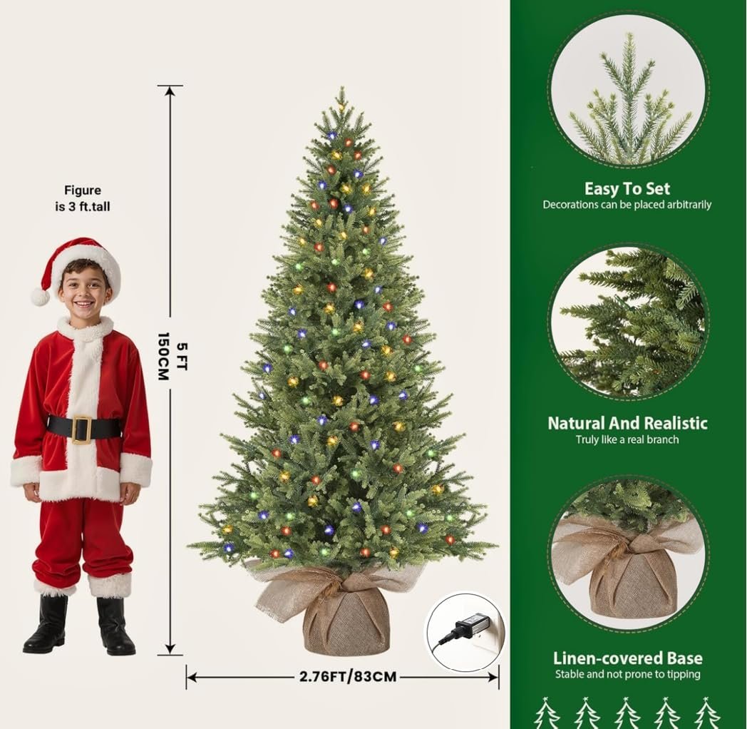 Realistic Artificial Small Tabletop Christmas Tree with Multi-Color Lights and Remote - Image 11