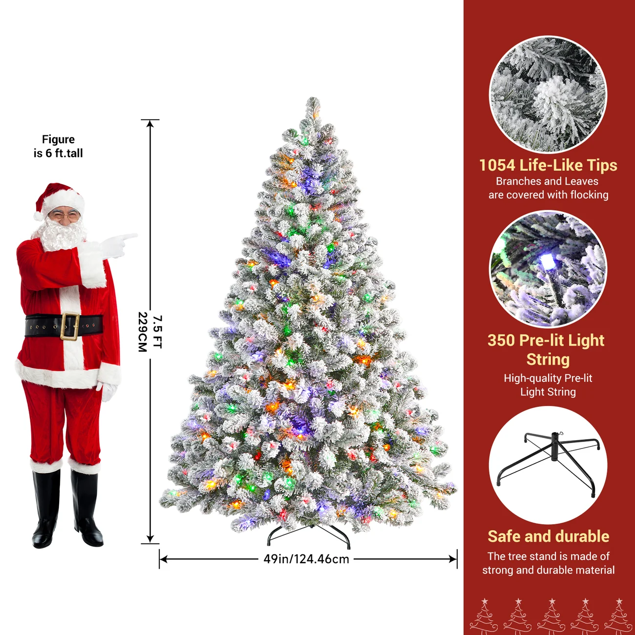 White Flocked Spruce Artificial Christmas Trees with Multi-Color Lights - Image 12