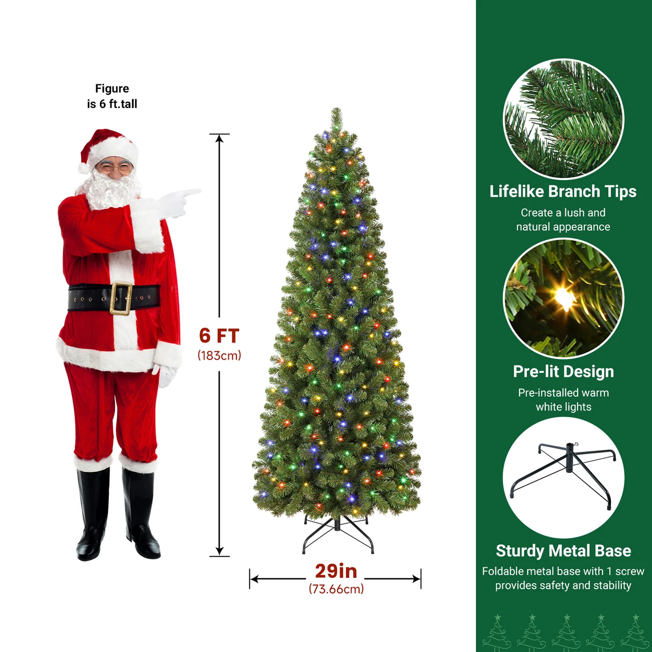 Pencil Spruce Artificial Christmas Tree with Multi-Color LED Lights and Remote - Image 13