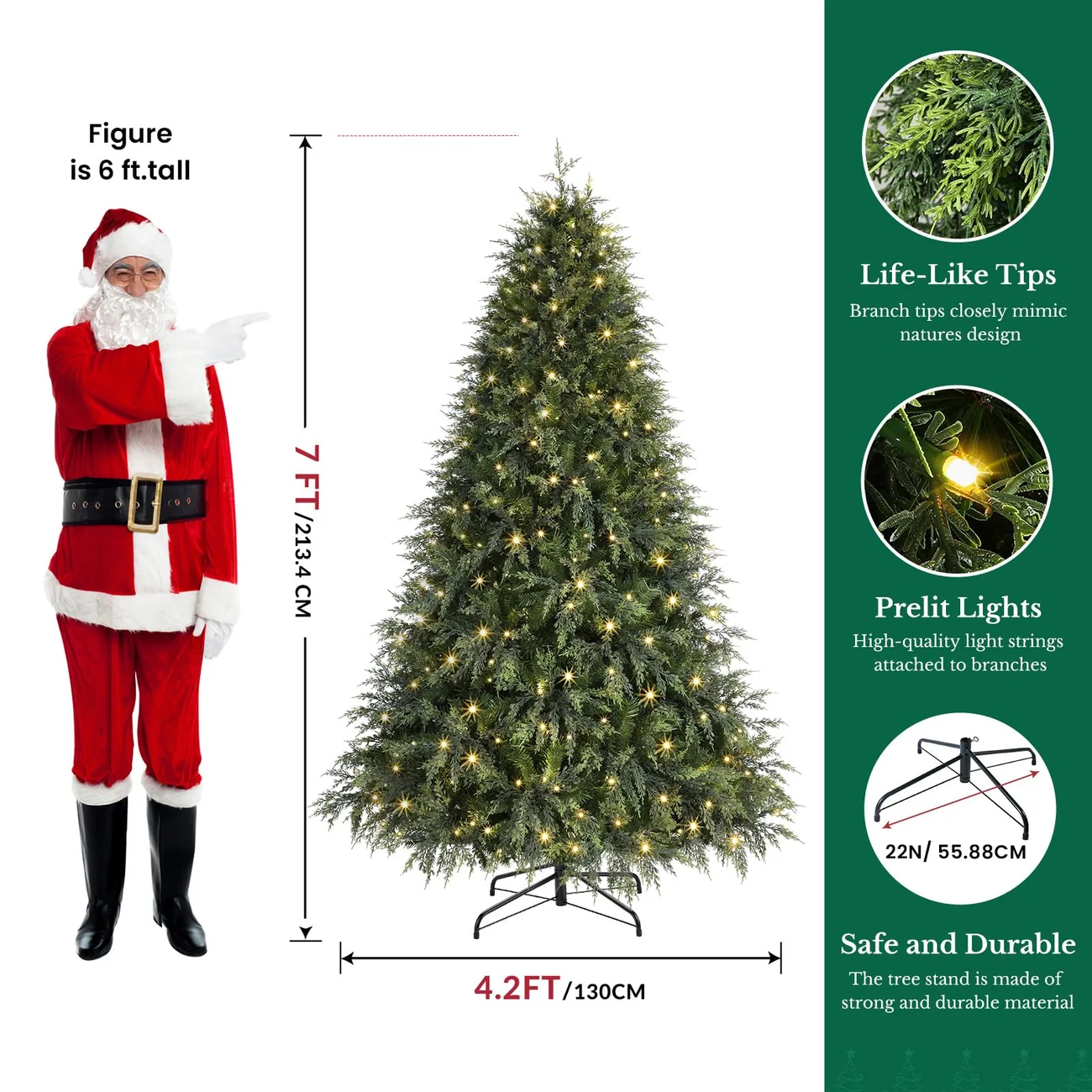 Cedar Cypress Pre-Lit Artificial Christmas Tree with 17-Mode Multi-Color LED Lights and Remote | 5/6/7/7.5/8FT - Image 13