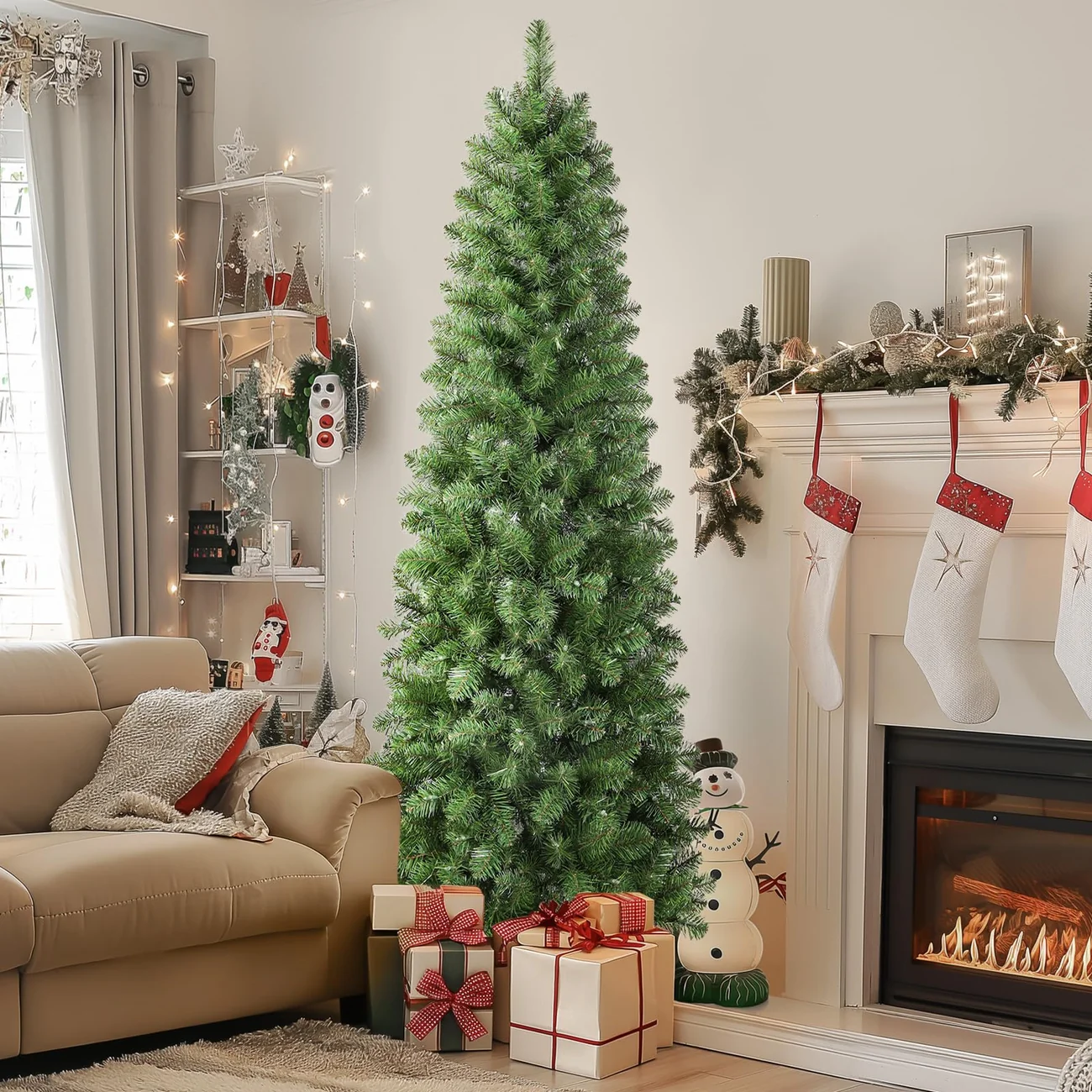 Classic Spruce Artificial Slim Pencil Christmas Tree with Warm White Lights - Image 13