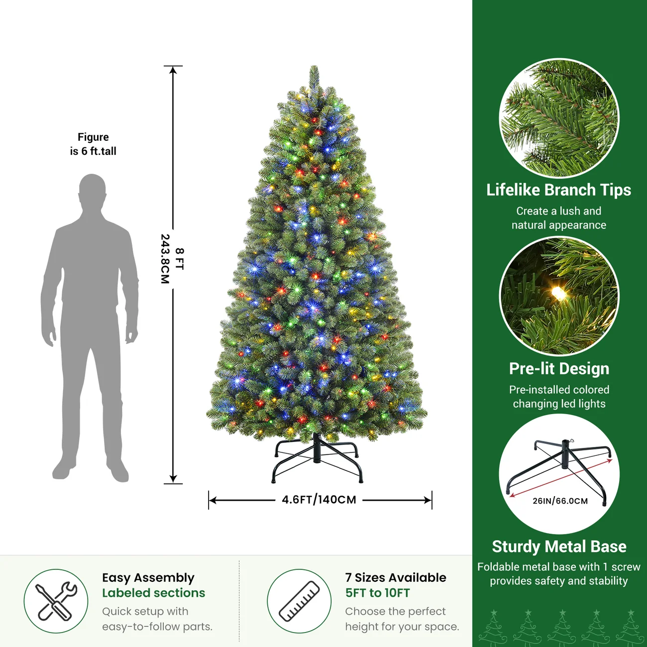 Artificial Christmas Tree with Pre-lit Classic Spruce Multi-Color LED Lights - Image 13