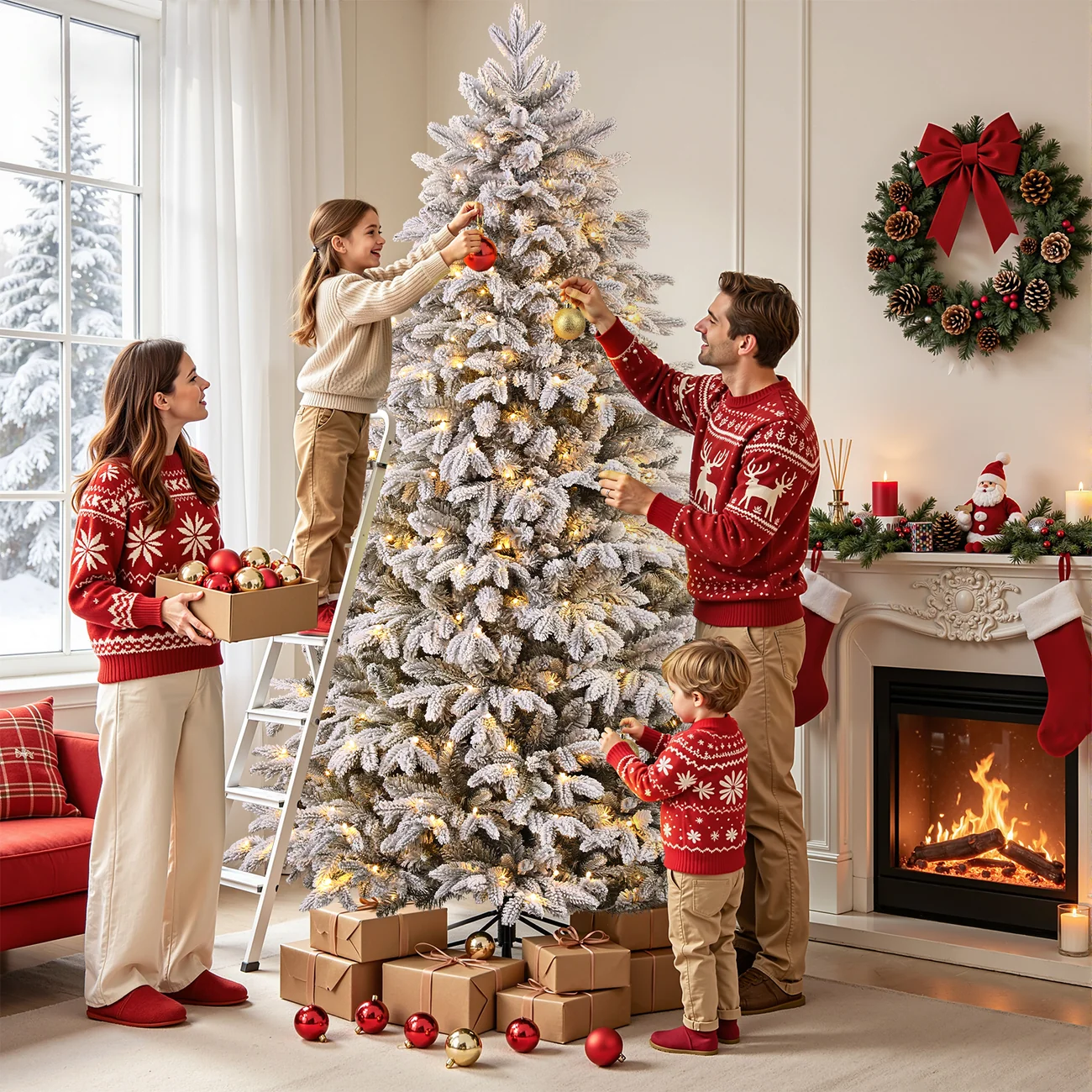 Flocked Cedar Pre-Lit Christmas Tree with 17-Mode Multicolor Lights & Remote, 5.5–7.5 FT - Image 14