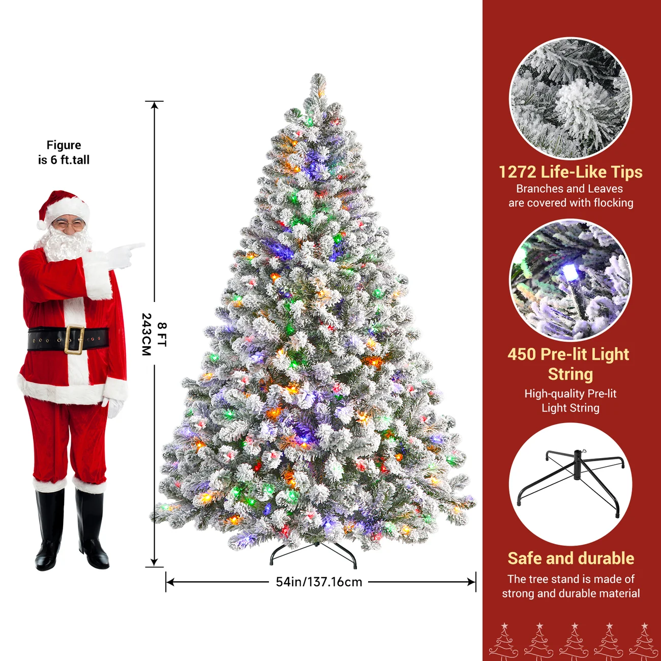 White Flocked Spruce Artificial Christmas Trees with Multi-Color Lights - Image 14