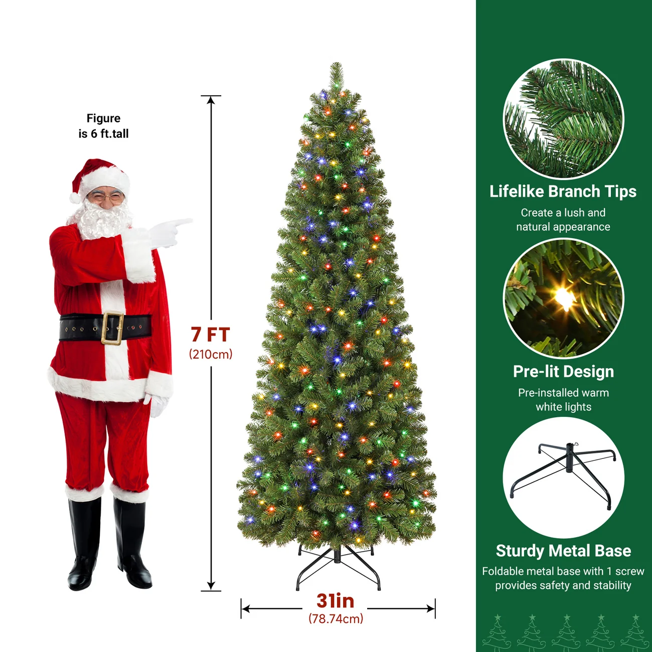 Pencil Spruce Artificial Christmas Tree with Multi-Color LED Lights and Remote - Image 14