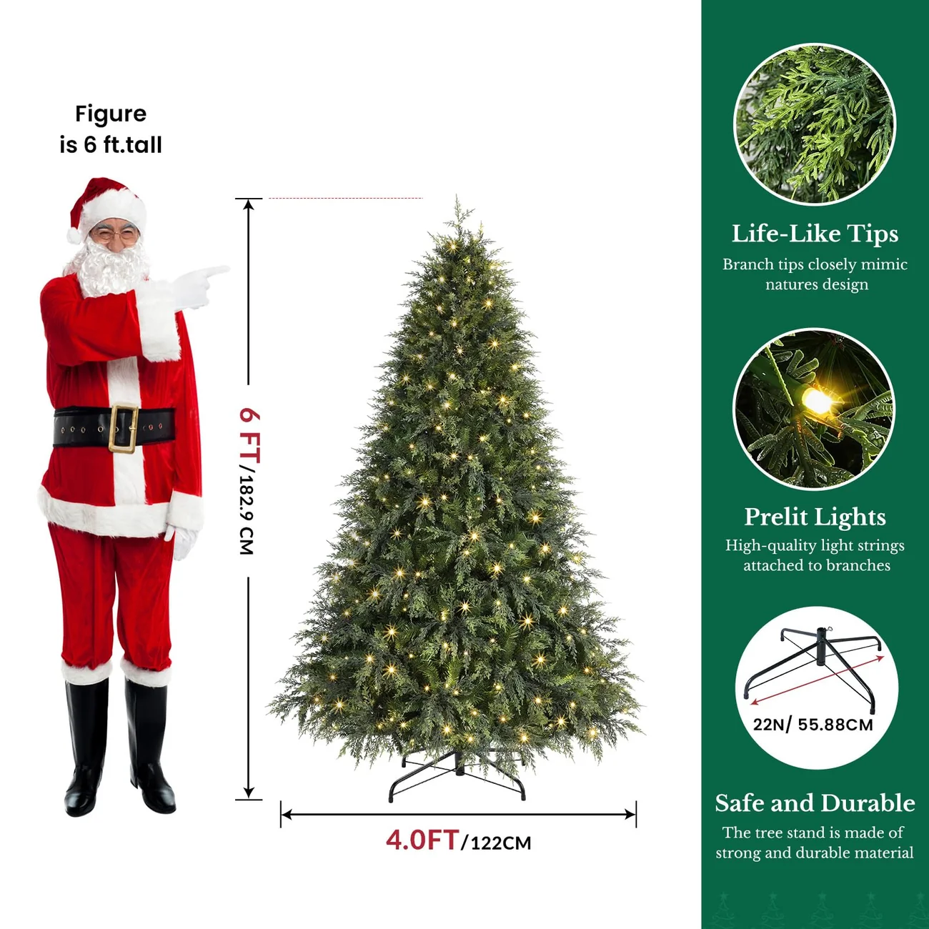 Cedar Cypress Pre-Lit Artificial Christmas Tree with 17-Mode Multi-Color LED Lights and Remote | 5/6/7/7.5/8FT - Image 15