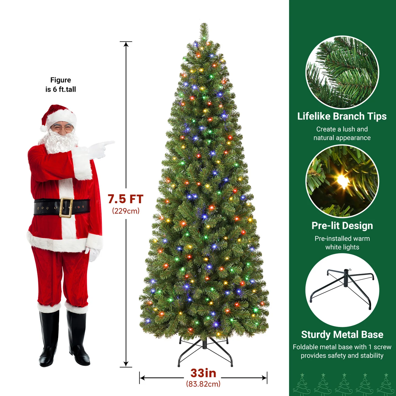 Pencil Spruce Artificial Christmas Tree with Multi-Color LED Lights and Remote - Image 15