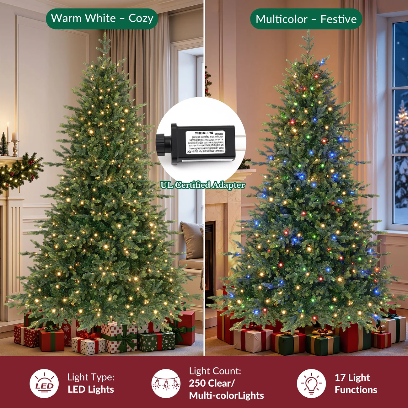 Twinkling Balsam Fir Pre-Lit Artificial Christmas Tree with Multi-Color LED Lights, 17 Mode with Remote | 5/6/7/7.5/8/9FT - Image 16