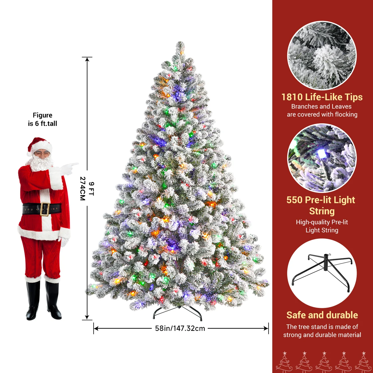 White Flocked Spruce Artificial Christmas Trees with Multi-Color Lights - Image 16