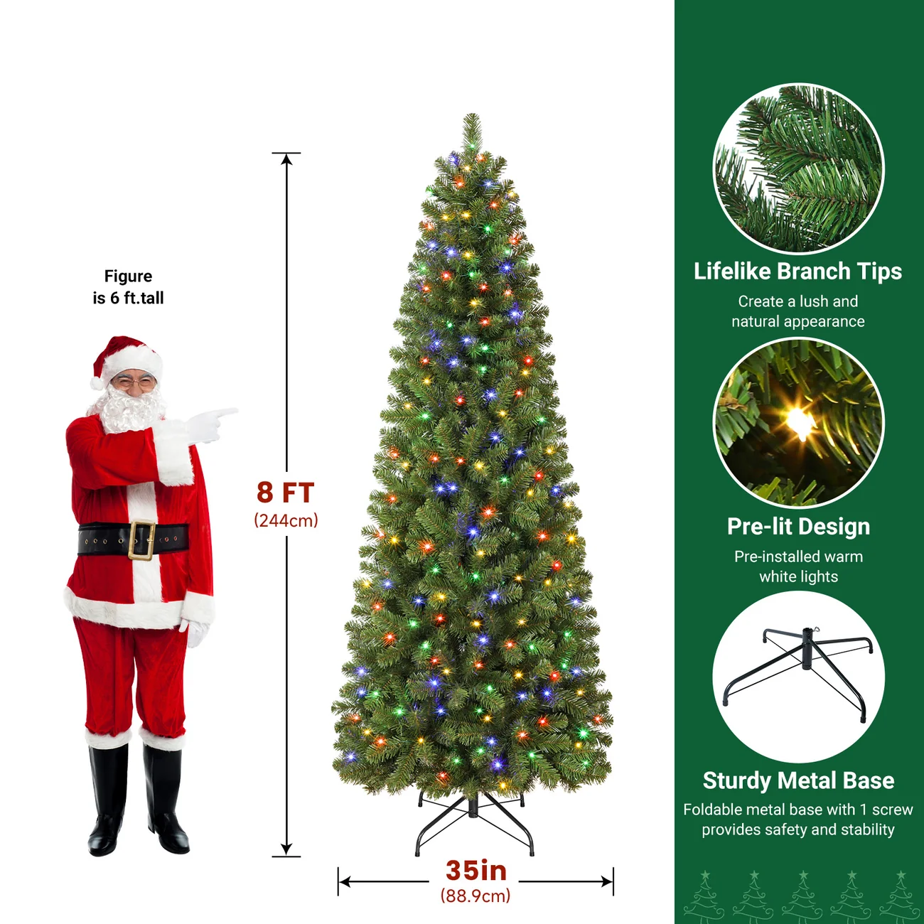 Pencil Spruce Artificial Christmas Tree with Multi-Color LED Lights and Remote - Image 16