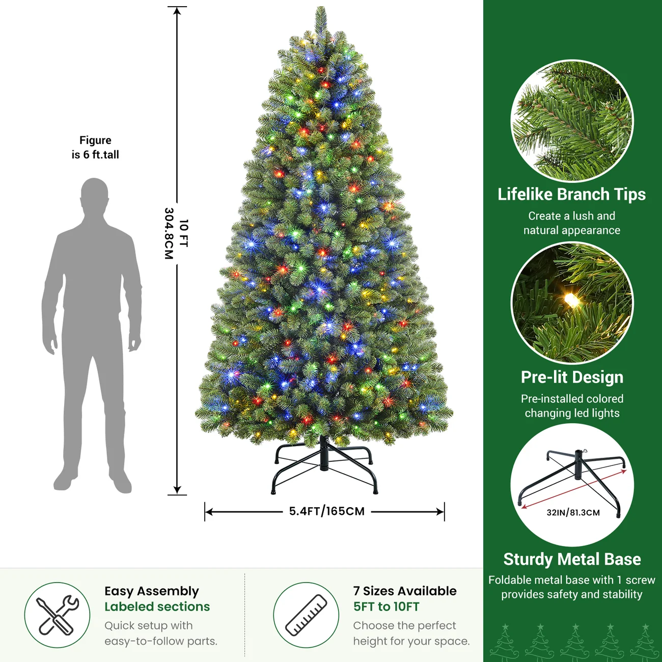 Artificial Christmas Tree with Pre-lit Classic Spruce Multi-Color LED Lights - Image 17