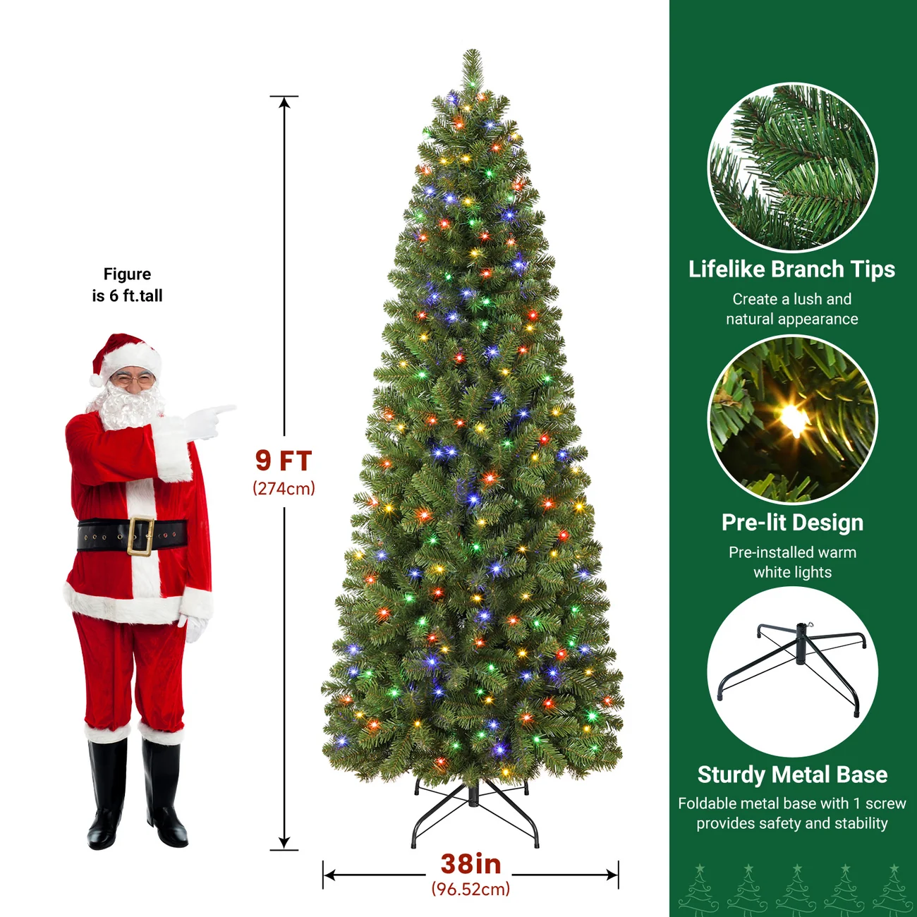 Pencil Spruce Artificial Christmas Tree with Multi-Color LED Lights and Remote - Image 17