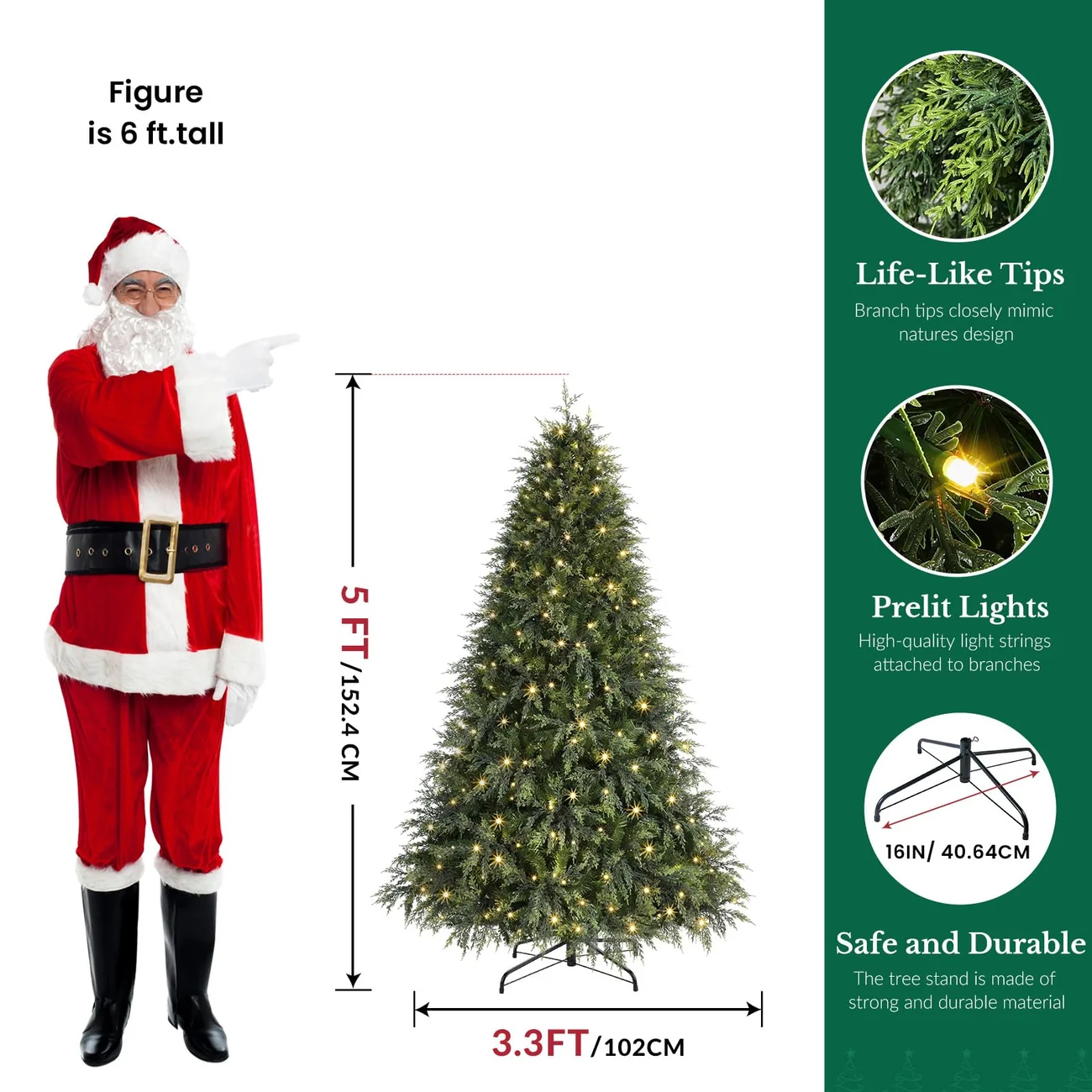 Cedar Cypress Pre-Lit Artificial Christmas Tree with 17-Mode Multi-Color LED Lights and Remote | 5/6/7/7.5/8FT - Image 17