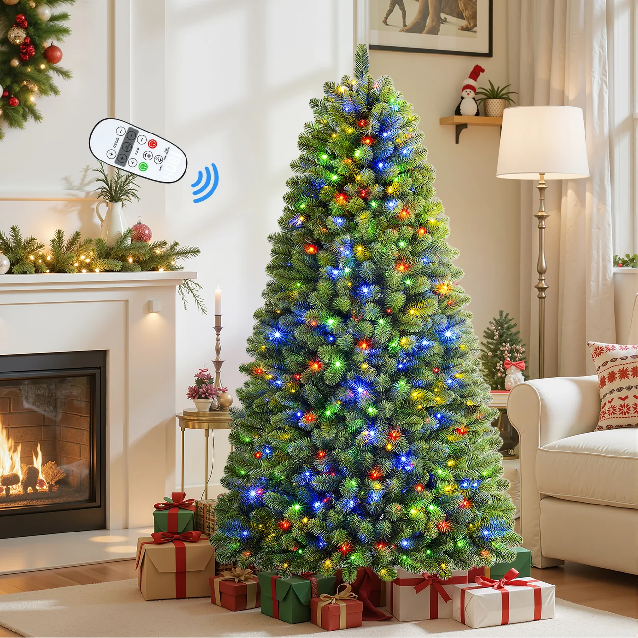 Artificial Christmas Tree with Pre-lit Classic Spruce Multi-Color LED Lights - Image 2