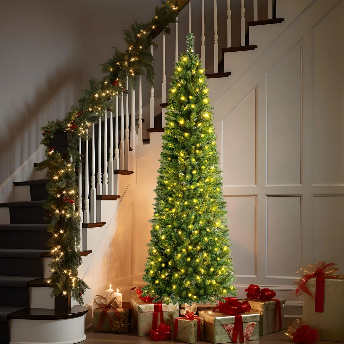 Pencil Spruce Artificial Christmas Tree with Multi-Color LED Lights and Remote - Image 2