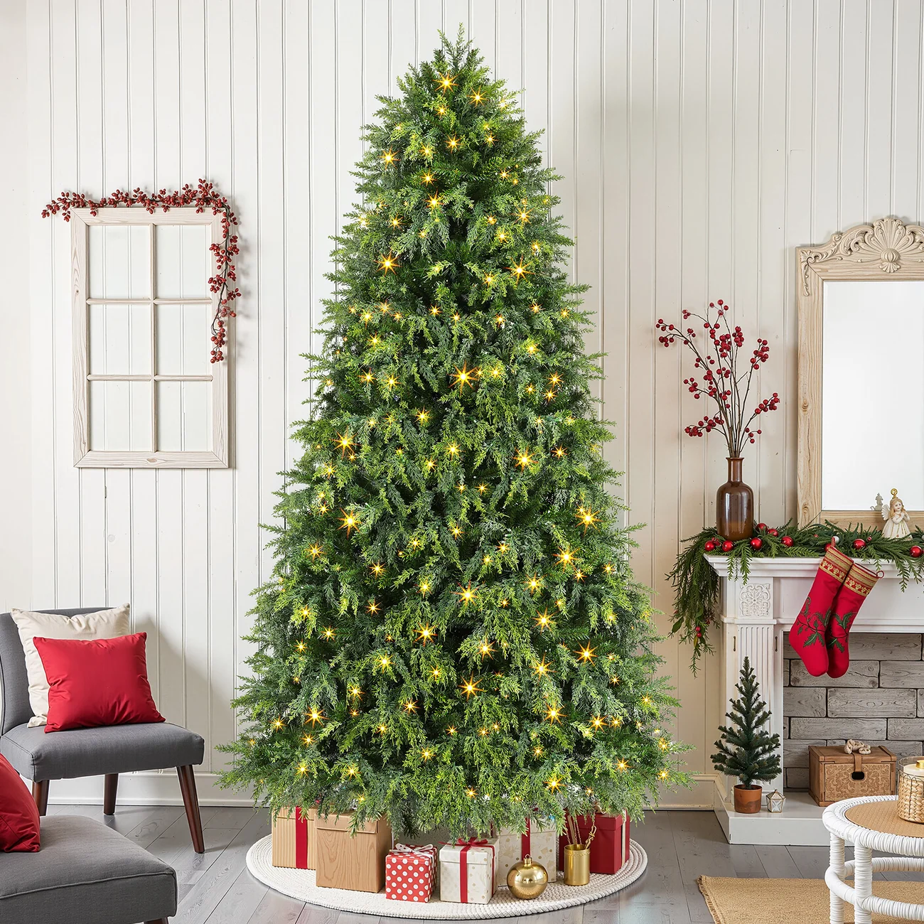 Cedar Cypress Pre-Lit Artificial Christmas Tree with 17-Mode Multi-Color LED Lights and Remote | 5/6/7/7.5/8FT - Image 2