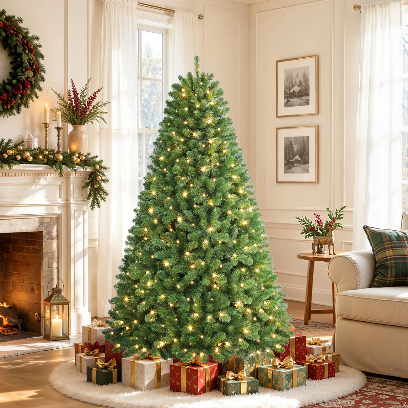 Classic Spruce Artificial Christmas Trees with Warm White Lights | 5.5/6.5/7/7.5/8/9FT - Image 2