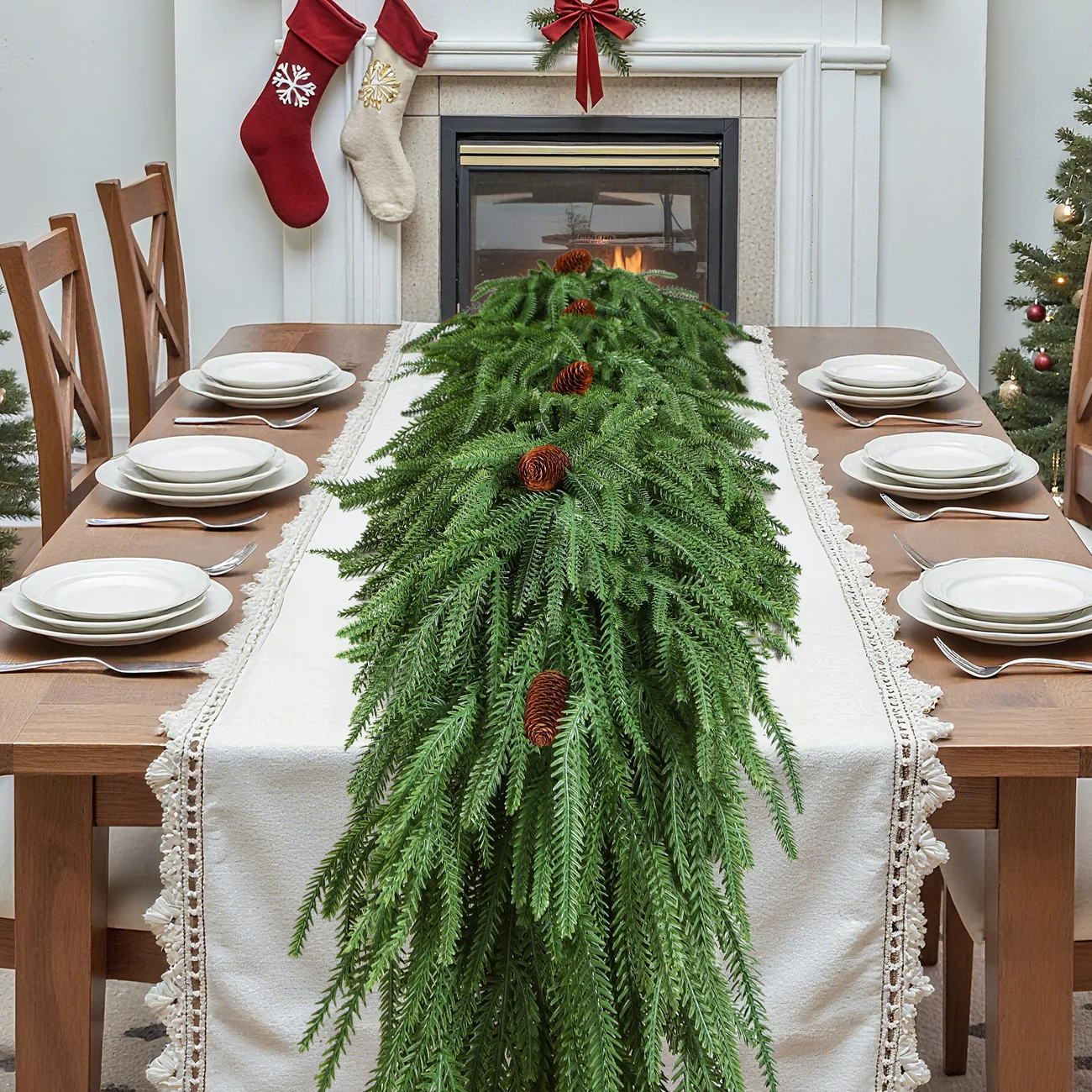 Norfolk Pine Christmas Garland with Pinecones – Realistic PE, 6FT/9FT - Image 2
