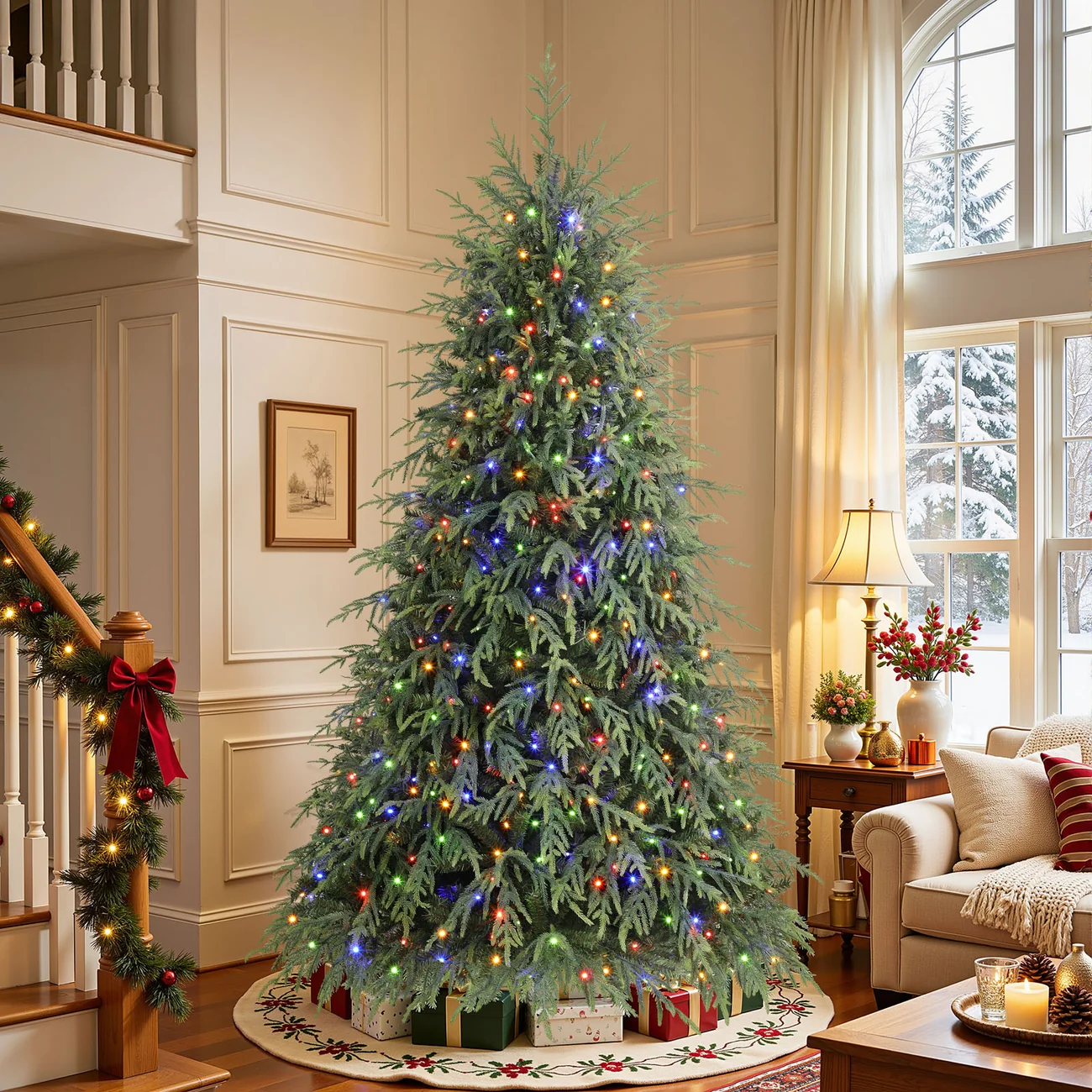Norfolk Pine Christmas Trees with 17 Modes Multi-Color Lights - Image 2