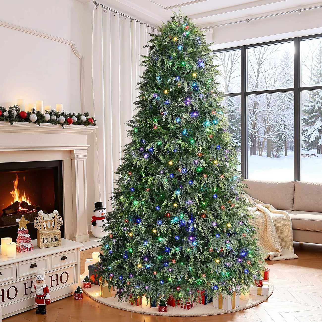 Cedar Cypress Pre-Lit Artificial Christmas Tree with 17-Mode Multi-Color LED Lights and Remote | 5/6/7/7.5/8FT - Image 3
