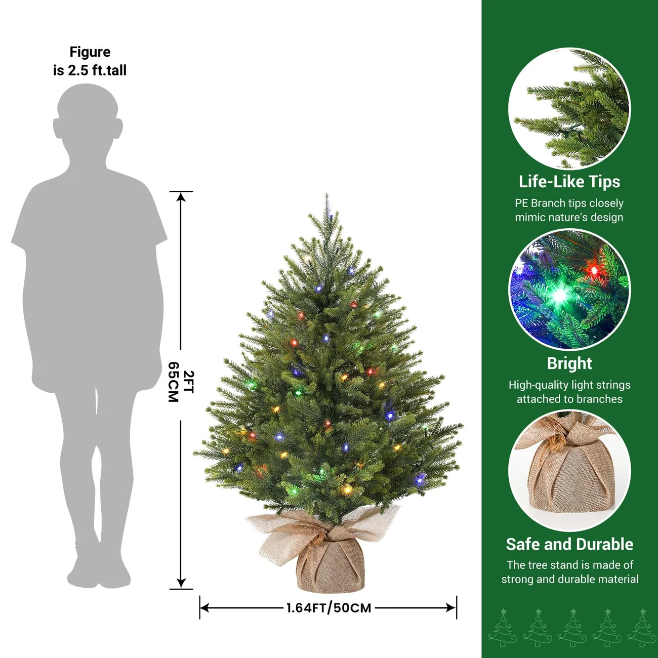 Realistic Artificial Small Tabletop Christmas Tree with Multi-Color Lights and Remote - Image 4