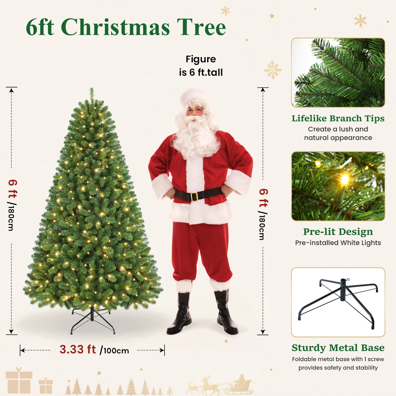 Classic Spruce Artificial Christmas Trees with Warm White Lights | 5.5/6.5/7/7.5/8/9FT - Image 4