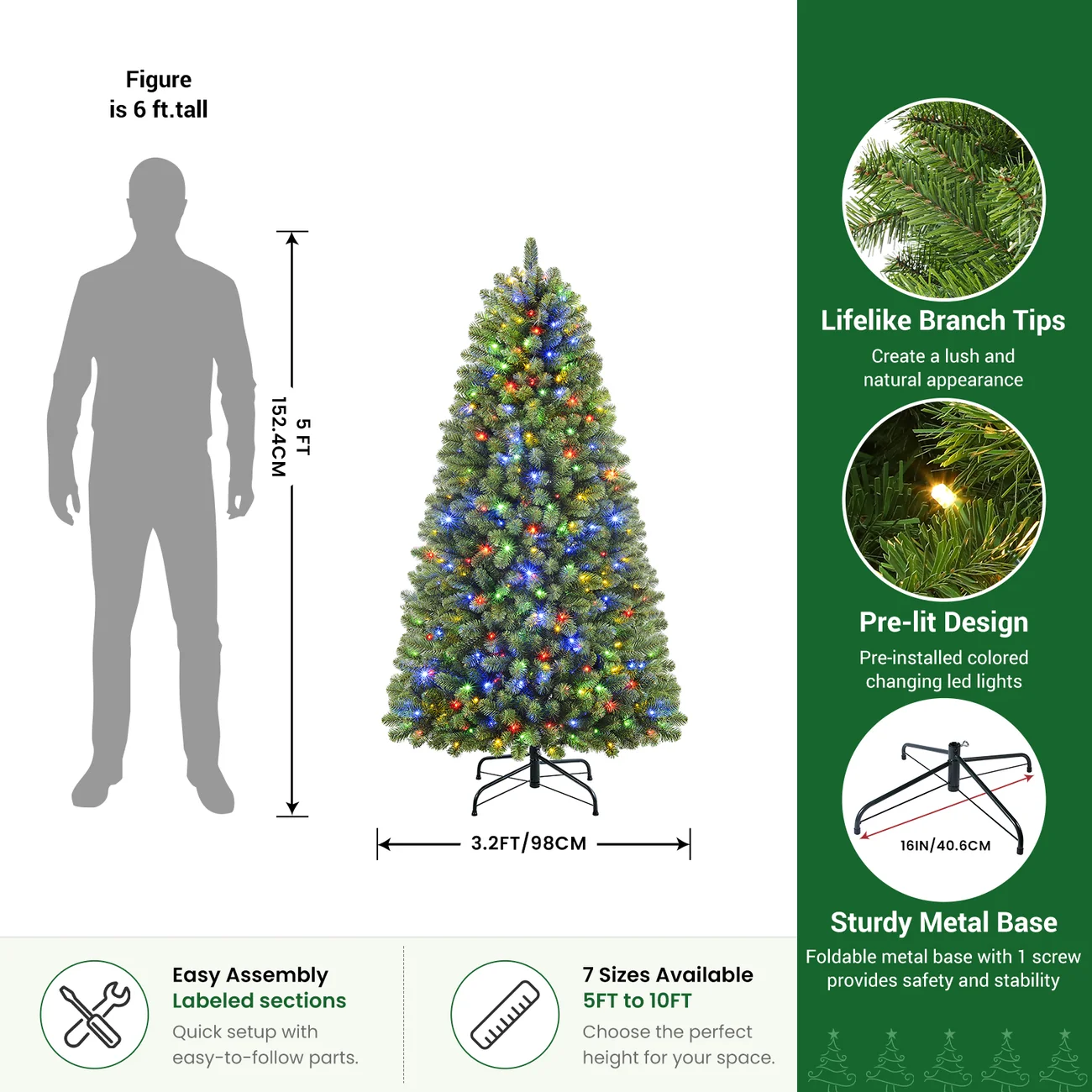 Artificial Christmas Tree with Pre-lit Classic Spruce Multi-Color LED Lights - Image 5