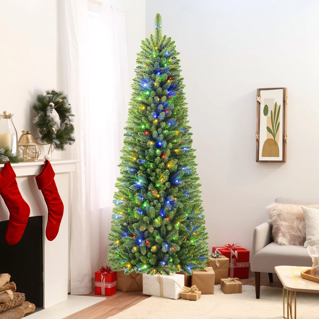 Pencil Spruce Artificial Christmas Tree with Multi-Color LED Lights and Remote - Image 5