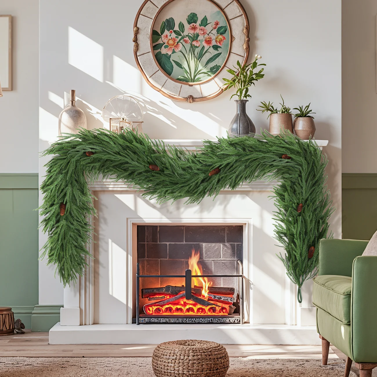 Norfolk Pine Christmas Garland with Pinecones – Realistic PE, 6FT/9FT - Image 5