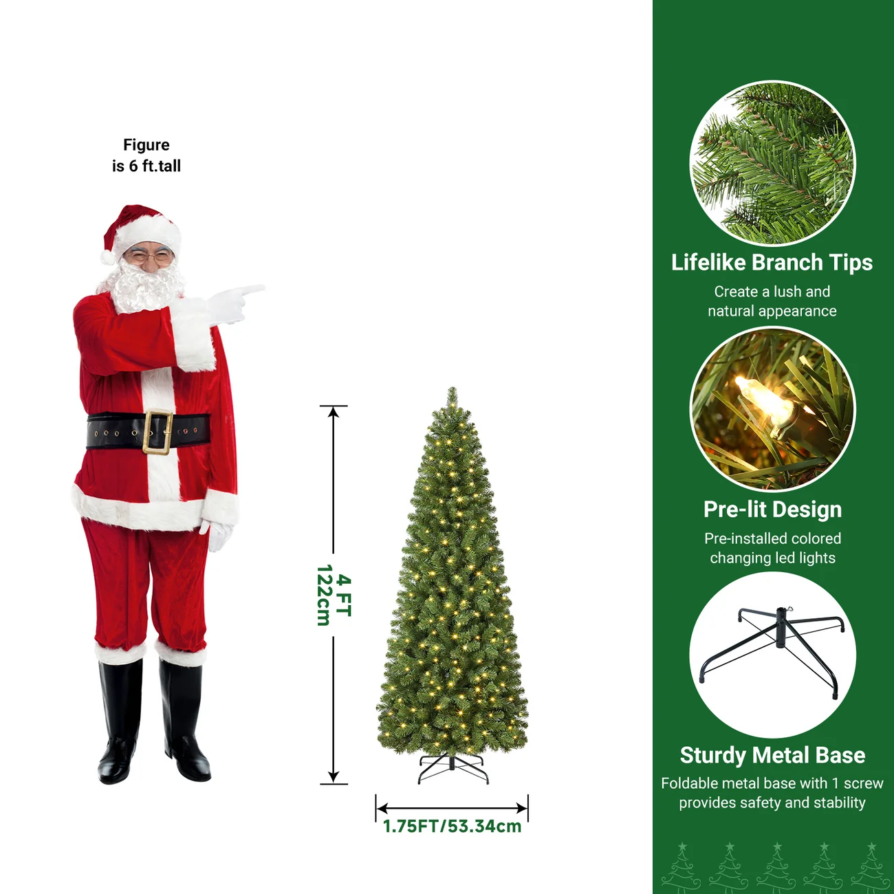 Classic Spruce Artificial Slim Pencil Christmas Tree with Warm White Lights - Image 5