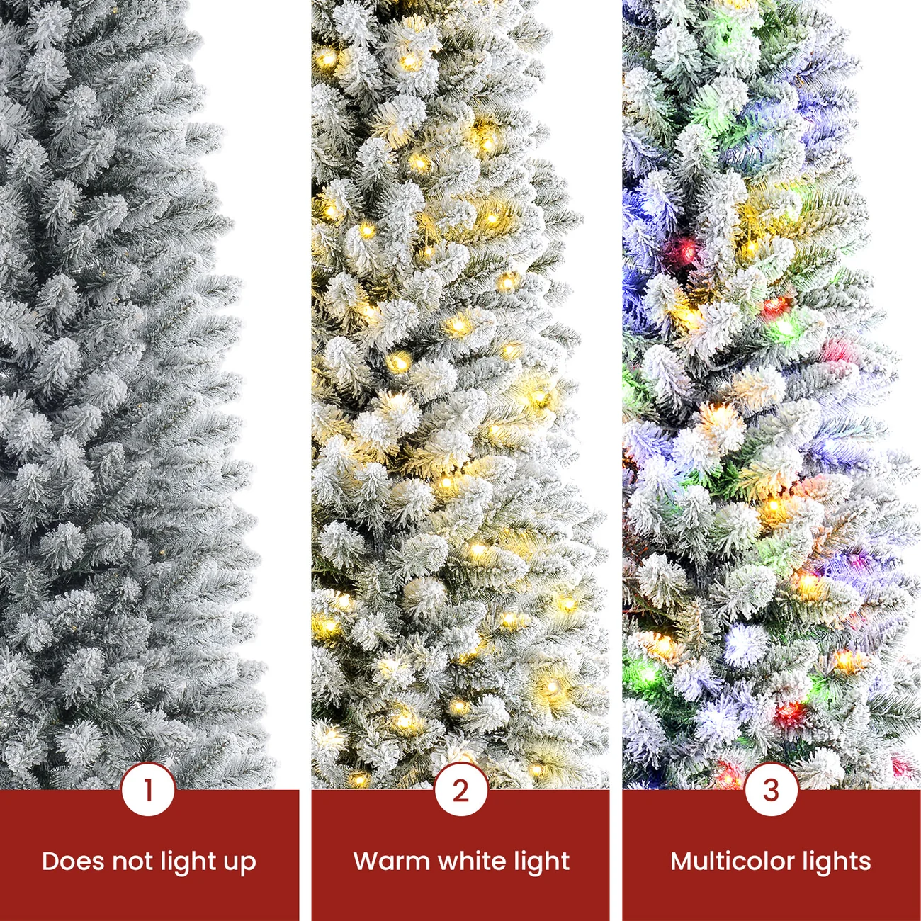 White Flocked Spruce Artificial Christmas Trees with Multi-Color Lights - Image 5
