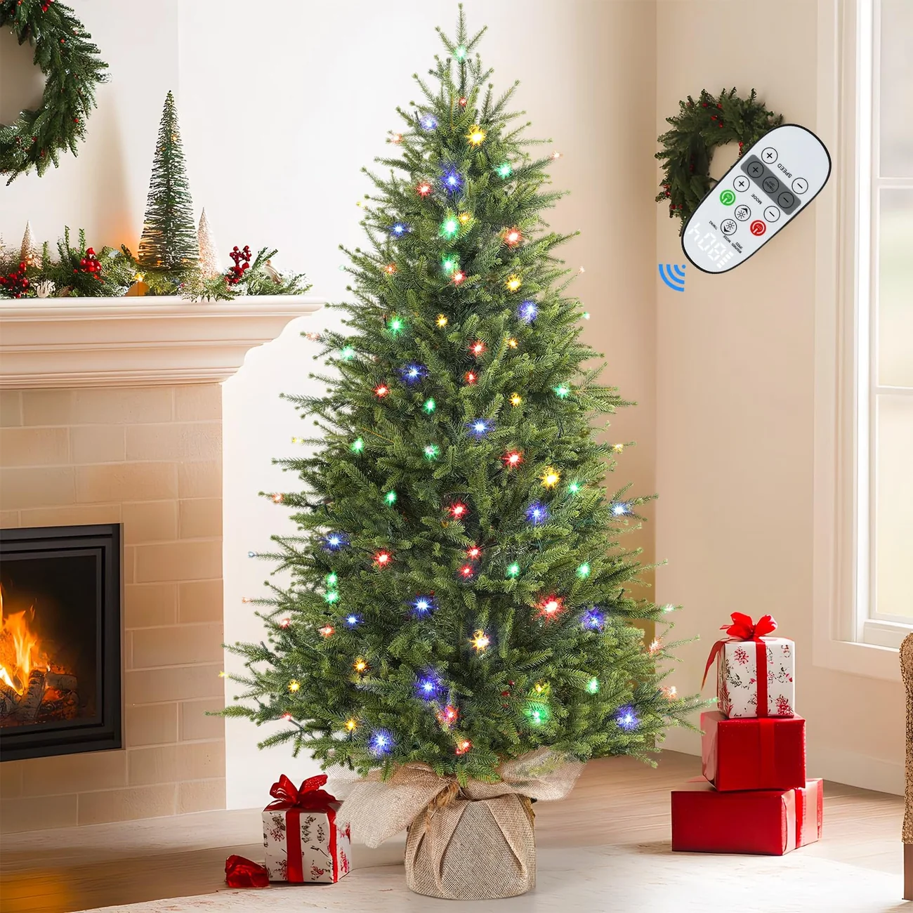 Realistic Artificial Small Tabletop Christmas Tree with Multi-Color Lights and Remote - Image 6