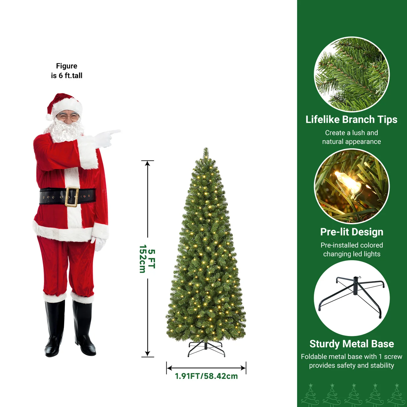 Classic Spruce Artificial Slim Pencil Christmas Tree with Warm White Lights - Image 6