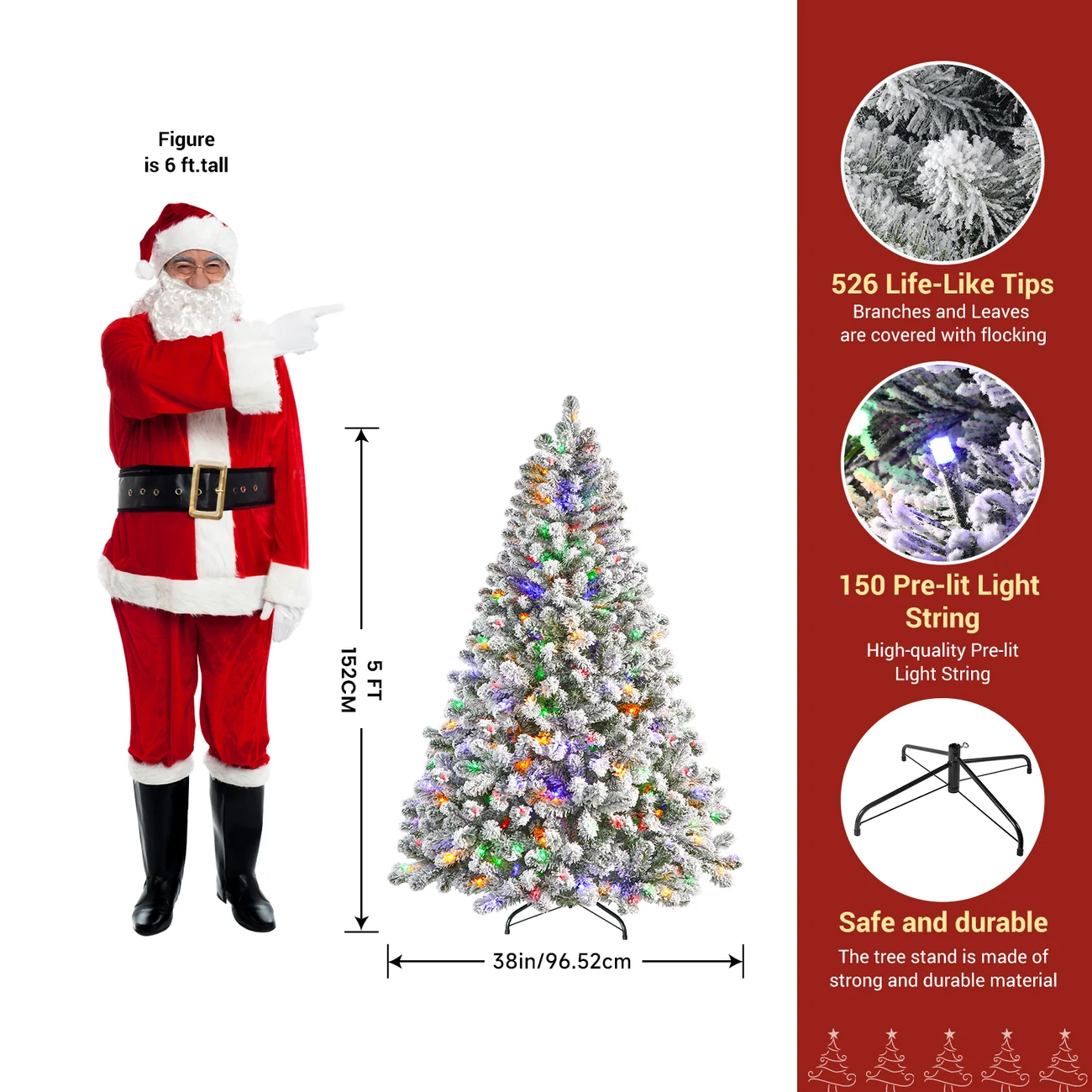 White Flocked Spruce Artificial Christmas Trees with Multi-Color Lights - Image 6