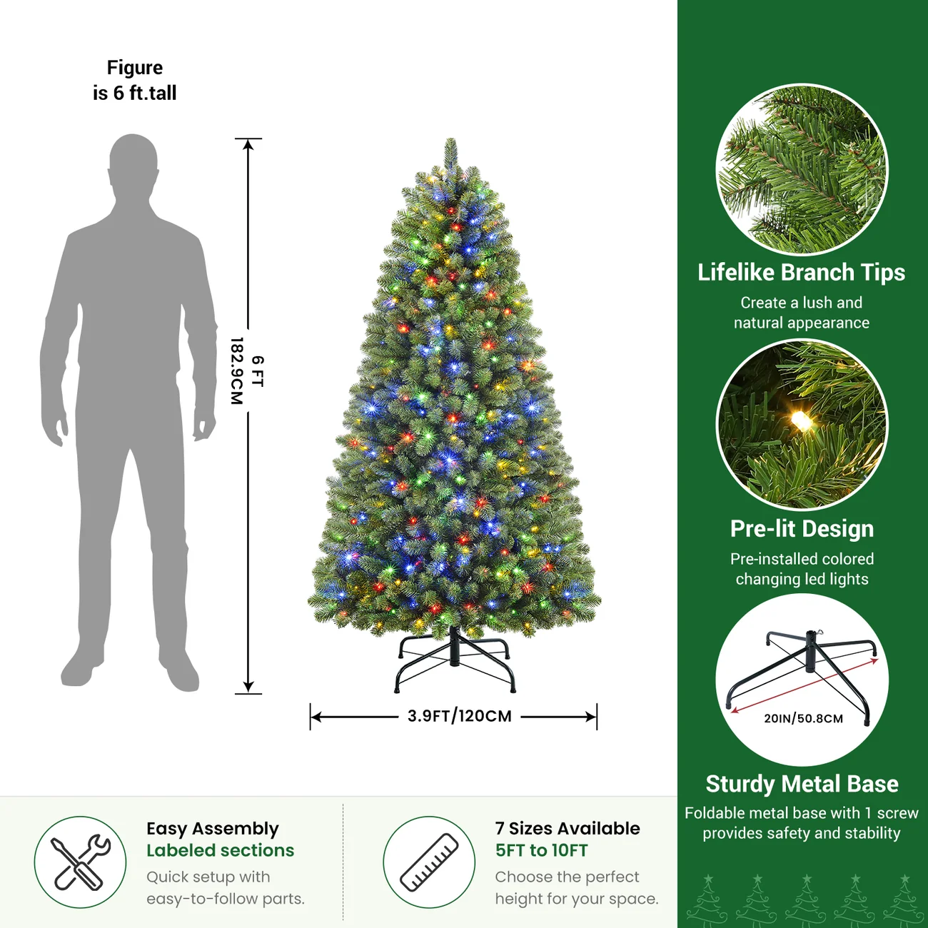 Artificial Christmas Tree with Pre-lit Classic Spruce Multi-Color LED Lights - Image 7